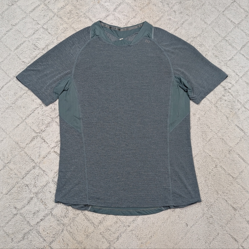 Lululemon Shirt Mens L Green Heathered Mesh Stretch Square Neck Vent Train Run